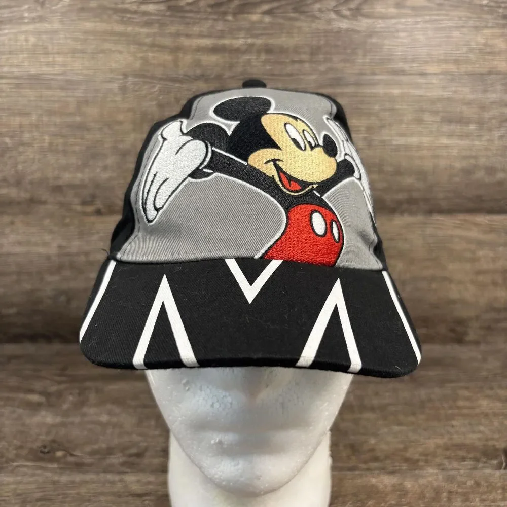 Disney Mickey Mouse Hat Cap Strap Back Boys Black Gray Cartoon Embroidered Youth